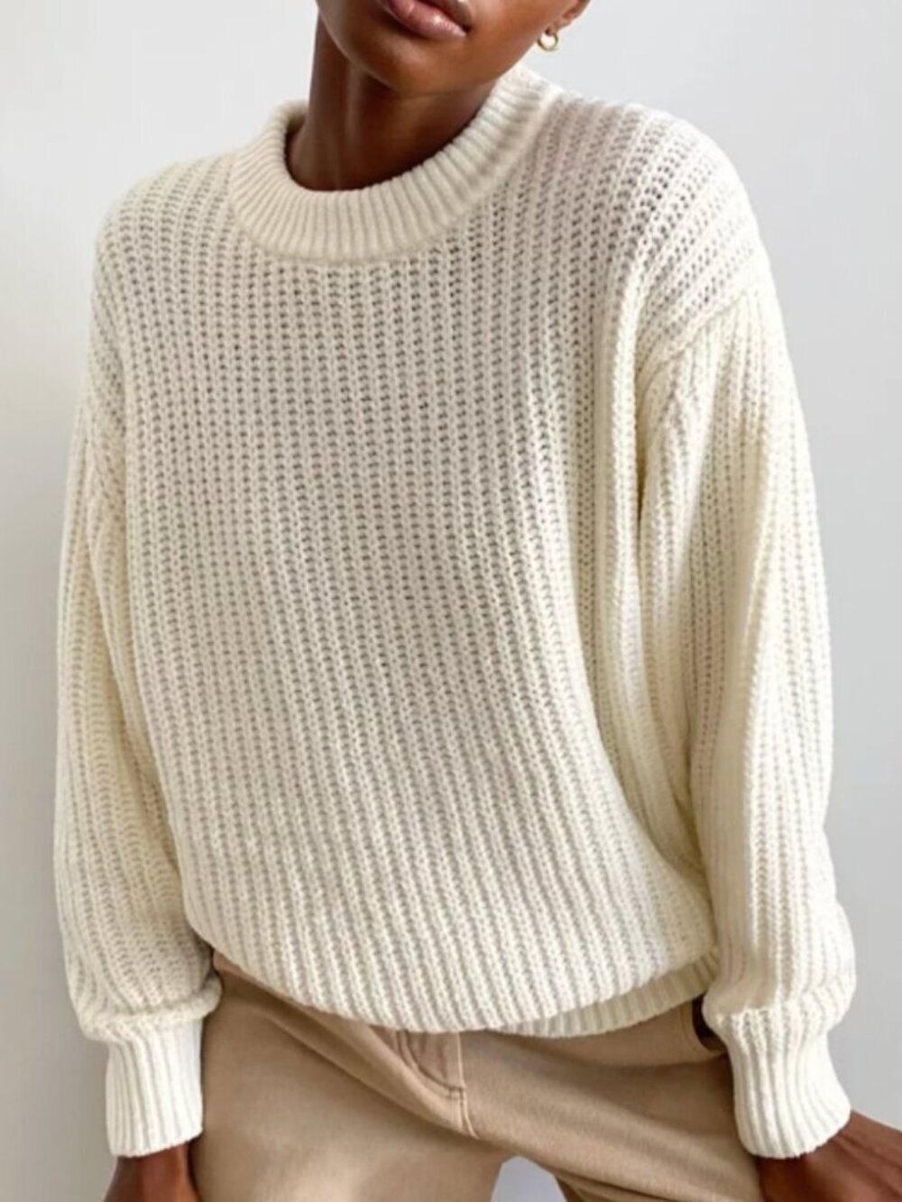 Aritzia Wilfred Essential Chenille Sweater in Oak Cream Birch Size Small